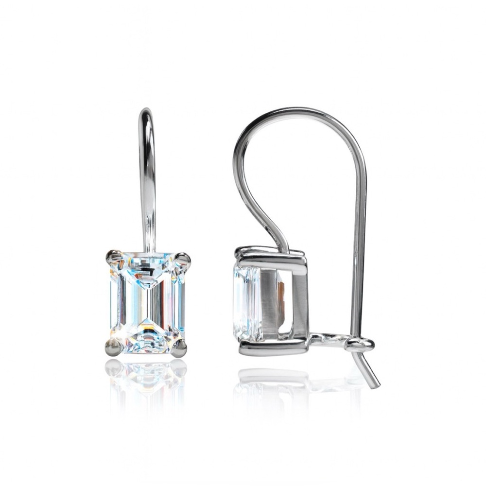 Genuine white sapphire octagon emerald earrings new hypoallergenic 925K SS 14k